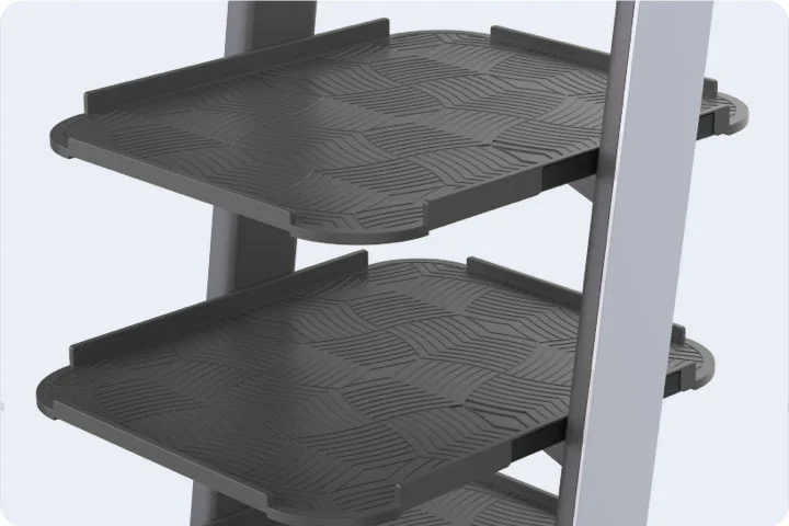 40 kg, 3 plateaux,
360° d'accès
